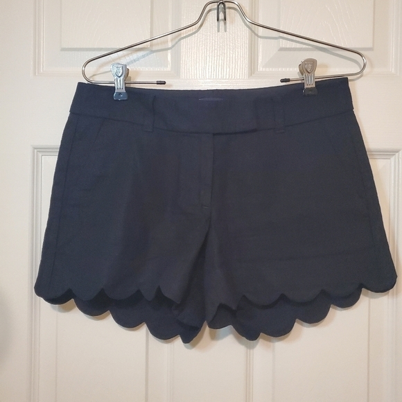 J. Crew Linen Cotton Blend Shorts with Scalloped Hem Sz 2 Black - Picture 2 of 9